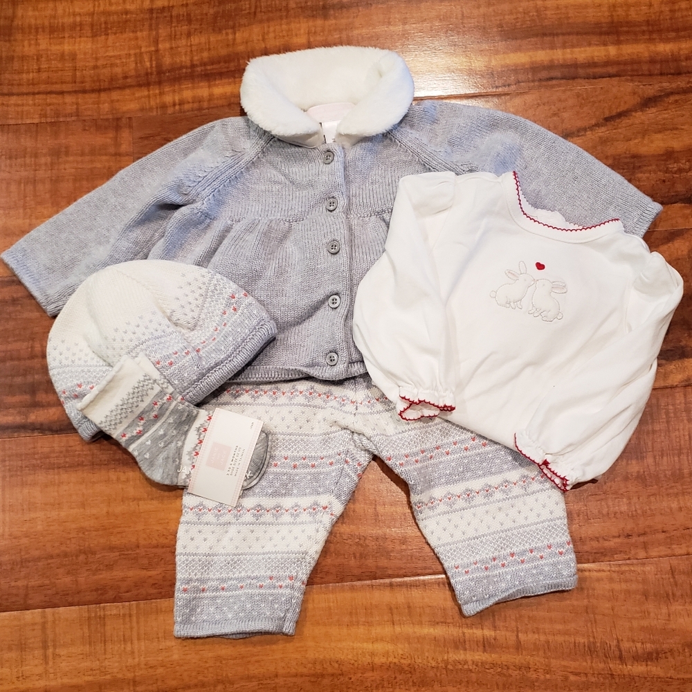 Janie and Jack EUC 3-6 months fair isle sweater set, bodysuit, hat and socks - Picture 1 of 15